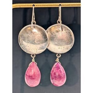 Vintage 925 Sterling Silver Pink Spinel Teardrop Dangle Wire Earrings